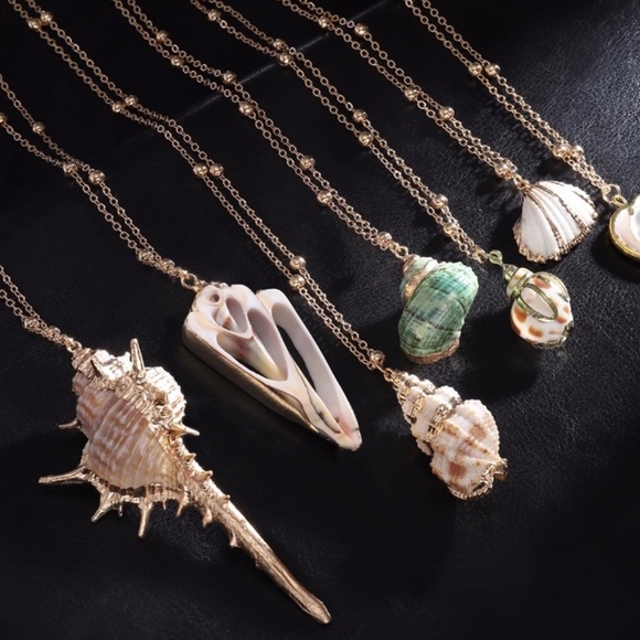 Gold Dipped Seashell Beaded Gold Pendant Necklace - Picture 8 of 8